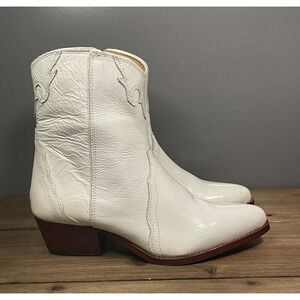 Free People New Frontier Western Boots Women's Size 38 White Leather Zip Up